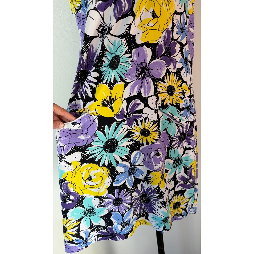 IBKUL Medeline Lavender Multi Floral Sleeveless Dress Golf Zip Pockets UPF 50+ - Picture 4 of 9
